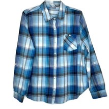 Laura Scott Womens Shirt Size L Long Sleeve Collared Button Up Blue Plaid - £10.17 GBP