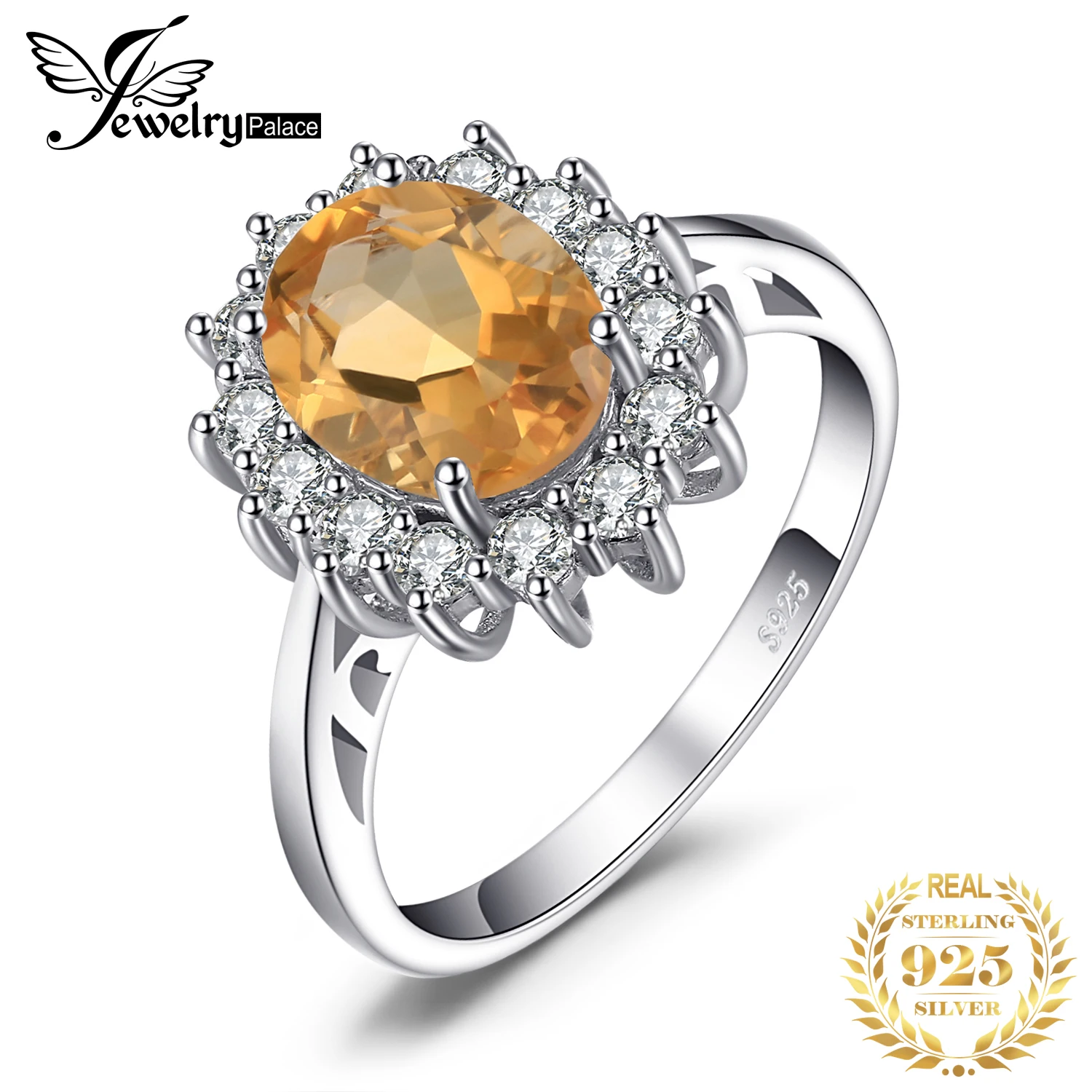 1.8ct Princess Diana Natural Citrine 925 Sterling Halo Ring for Woman Wedding En - £22.97 GBP