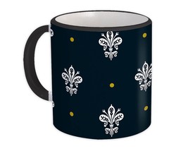 Fleur de Lis : Gift Mug Navy Classic Home Decor Abstract Pattern Shapes Neutral - £12.70 GBP