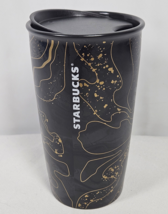 Starbucks 12oz 2018 Holiday Black &amp; Gold Ceramic Travel Tumbler - £11.76 GBP