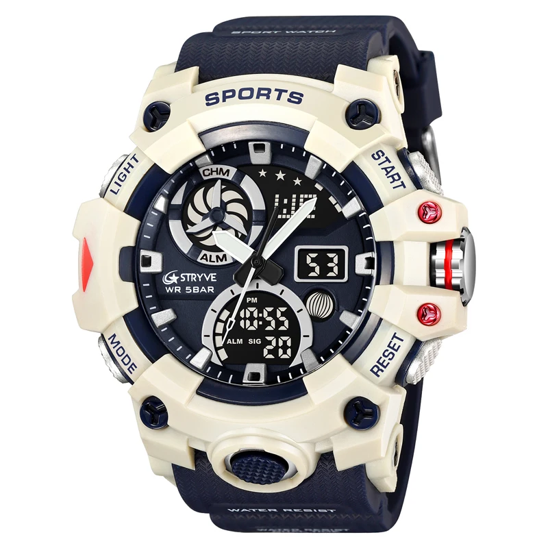 STRYVE Dual Time Sport Men Watches 50m Waterproof Digital Watch for Male... - £21.20 GBP