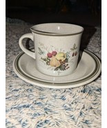 Royal Doulton Cornwall 2 7/8&quot; Flat Cup Saucer Set Double Green Trim Frui... - $281.30 MXN