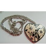 Long Large black, Gray &amp; Cream color floral enamel heart pendant necklace - $18.80