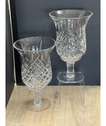 2 Vintage Cut Crystal Hurricane Clear Glass Candleholder - $37.05