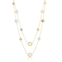 Sterling Silver Multi-Shaped Multi-Color CZ Long Necklace - Gold Plated - £128.73 GBP