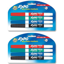 Pack of (2) NEW Expo Dry Erase Fine Tip Markers Low Odor Ink Four Colors - £8.97 GBP