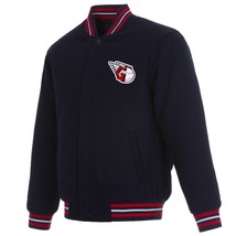 MLB Cleveland Guardians Wool Reversible Jacket Navy  2 Front  Logos JH Design - £104.69 GBP