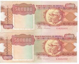 Angola, 500,000 Kwanzas, 1991-02-04, full of 2 series, P134, perfect con... - $11.65