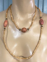 Hand Carved Beaded Two Tone Round Stones Long Hippie Boho Women&#39;s Necklace - £11.93 GBP