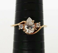 Vintage gold tone clear teardrop rhinestone ring with smaller rhinestone... - £11.94 GBP