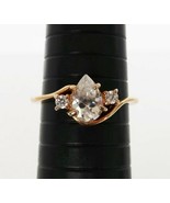 Vintage gold tone clear teardrop rhinestone ring with smaller rhinestone... - £11.98 GBP