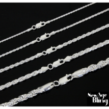 Real Italian Solid Sterling 925 Silver Diamond Cut Rope Chain Unisex Necklace - £8.63 GBP+