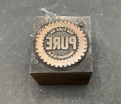 Vintage Letterpress Printing Block Pure Oil Advertising Logo - $12.38