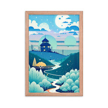 Framed poster painting in blue pastel calm colors for interior design 7 - £31.57 GBP+