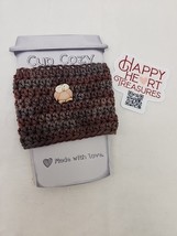 Happy Heart Treasures Sticker Coffee Cup Cozy Handmade Crochet Brown Owl - $5.00