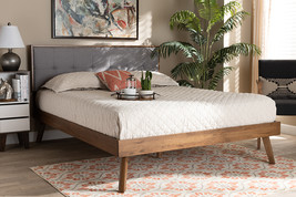 Celestine Light Gray Fabric Walnut Brown Queen Size Platform Bed - $474.00