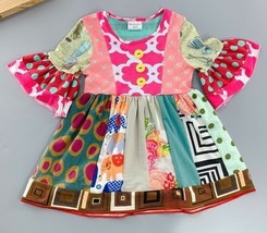 NEW Girls Boutique Multi-Print Short Sleeve Ruffle Dress 5-6 6-7 7-8 - £10.34 GBP