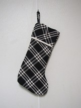 Black &amp; White Plaid Christmas Stocking  18&quot;X10&quot; Holiday Time - £13.36 GBP
