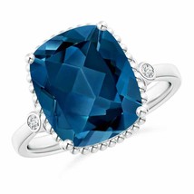 ANGARA Cushion London Blue Topaz Beaded Halo Ring with Diamonds - £969.85 GBP