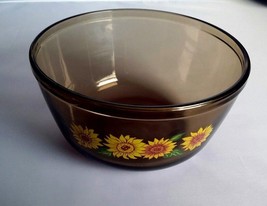 Anchor Hocking Sunflowers Amber Glass Mixing Bowl 2.5 Quart Ovenware Microwave - £19.19 GBP