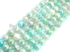 Mystic Plated Natural Icy Blue Agate - 6/8/10/12mm Round Faceted Beads, SKU#U443 - £6.31 GBP+