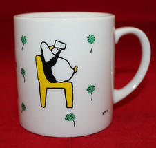 Jun Takabatake Gakken Book Penguins White Coffee Tea Mug Cup Yellow Chairs Rare - £34.29 GBP