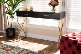 Beth Dark Brown Faux Leather Upholstered Gold Finished 2-Drawer Console ... - $238.00