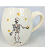 Rae Dunn by Magenta Skeleton with Candy Corn Halloween Mug Orange Inside - £8.63 GBP