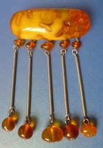 m1 Jewelry Honey Yellow Natural Baltic Amber gems brooch pin w. fish scales 17g - £188.92 GBP