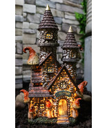Fairy Garden LED Light Up Castle Stone House With Tall Tower Roofs Figurine - $56.17 CAD