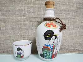 Ukiyoe Sake Cup &amp; Bottle Tokkuri Nihonsyu Old Goods Japón antiguo Edo - $54.76