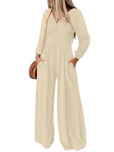 Tanou 2024 Women&#39;s Rose Red Smocked Long Sleeve Jumpsuit Romper L - $11.39