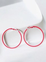 Vintage Neon Pink Large Hoop Earrings - 1980s Boho Y2K Retro Fashion - $28.79