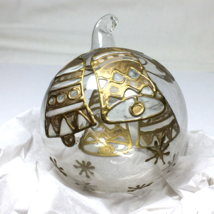 Peter Priess Hand Painted Blown Clear Glass Christmas Ornament Gold Bells 2.5&quot; - £14.15 GBP