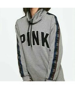 Victoria&#39;s Secret PINK GREY Campus Cowl Neck Pullover Sweat logo pipe st... - €40,96 EUR
