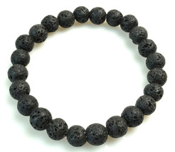 Natural Matte Black Lava Rock Stone Bracelet Stretch 8mm Round Beads Mens Unisex - £11.08 GBP