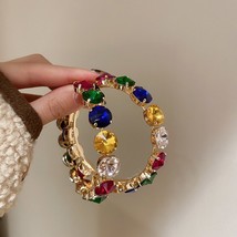 FYUAN Fashion Colorful Big Crystal Hoop Earrings Geometric Round Earrings for Wo - £10.56 GBP