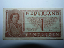 Vintage 1949 Dutch Holland Nederland One Gulden Banknote, Good Condition - £31.83 GBP