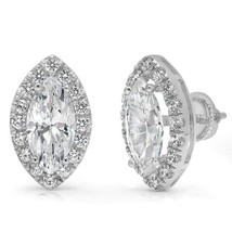 3.7CT Marquise Simulated Diamond Halo Stud Earrings 14k White Gold 925 Silver - £58.81 GBP