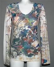 Ed Hardy Colorful Rhinestones Floral Butterflies Tunic Hoody Top Wm&#39;s S/... - £31.16 GBP