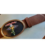 MOTLEY CRUE Rock Epoxy PHOTO MUSIC BELT BUCKLE&amp; 1 1/2&quot; Brown Bonded Leat... - $33.85 CAD