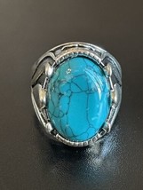 Large Turquoise Stone S925 Stamped Silver Plated Woman Ring Size 8 - £14.33 GBP
