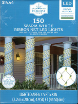 HOLIDAY TIME 72-575A 150CT WARM WHITE RIBBON NET LED LIGHTS 90x8&quot; - NEW! - $17.75
