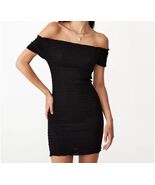 Cotton On Women&#39;s Poppy Shirred Off Shoulder Mini Dress Black Smocked Si... - $41.40 CAD
