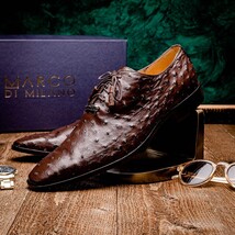 Criss Genuine Ostrich Quill Dress Shoes Oxford Brown image 9