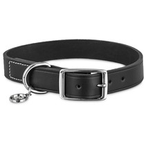 Bond &amp; Co Black Leather Dog Collar in Black For Neck Sizes 15-18, Medium - $17.32