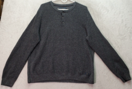 Lucky Brand Sweater Mens Large Gray Knit Cotton Long Sleeve Henley Neck Pullover - £17.31 GBP
