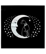 Tarot Cloth Moon Egyptian Cat &amp; Stars White on Black Polyester 19&quot; Squar... - £11.15 GBP