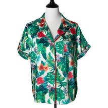 Tabitha Webb Palm Tree Print Pajama Top Satin Silky Loungewear Green Size L - £10.11 GBP