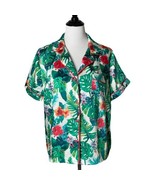 Tabitha Webb Palm Tree Print Pajama Top Satin Silky Loungewear Green Size L - £10.11 GBP